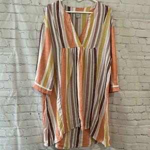 Marissa Olivia Pastel Striped High Low Linen Shirt Dress SZ L